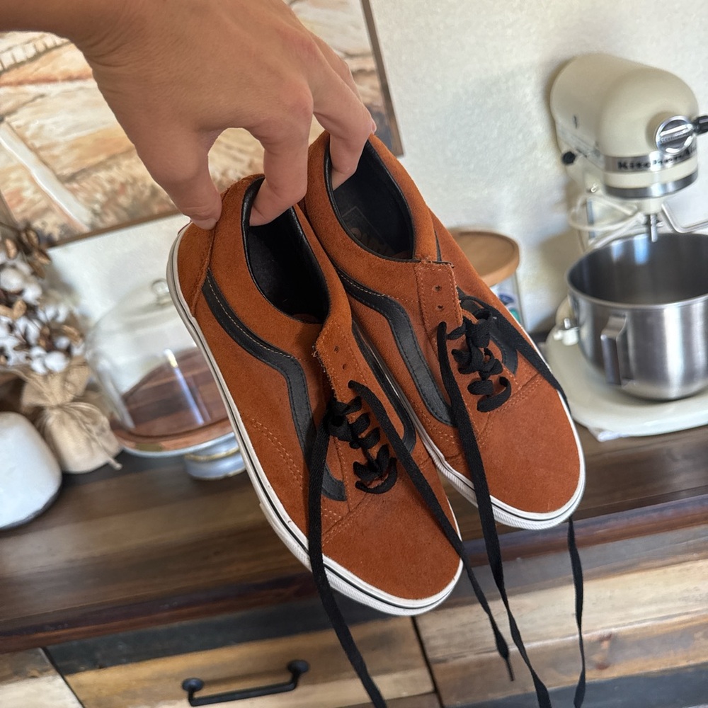Suede Low-Top Sneakers in Rust Brown